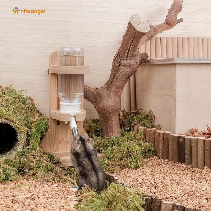 Niteangel Hamster Water Bottle with Stand: 4oz/120ml Capacity & Leak-Proof | Adjustable Height - Far Away Cage Mess & Wet Bedding Water Dispenser for Syrian Dwarf Hamster Gerbils Mice Rat Or Small Pets