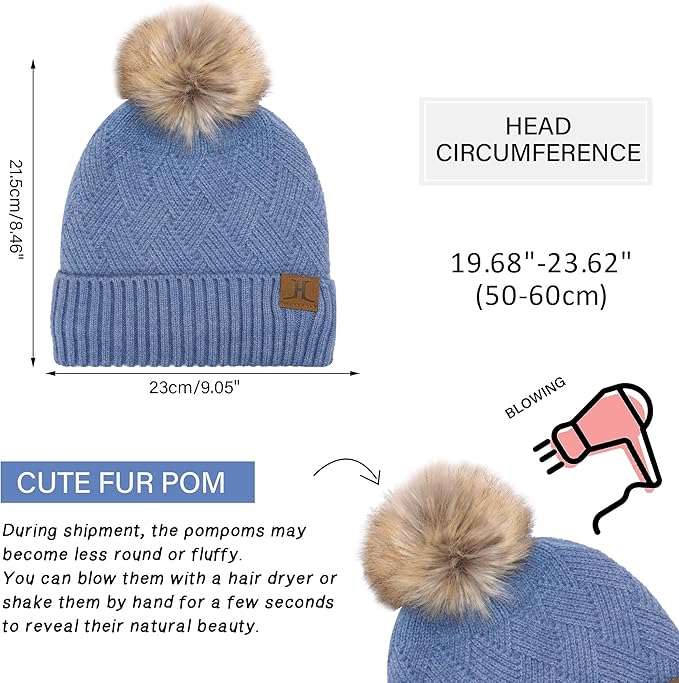 Womens Winter Warm Knit Beanie Hat Long Scarf Touchscreen Gloves Set with Fleece Lined Pom Skull Cap Gifts for Women