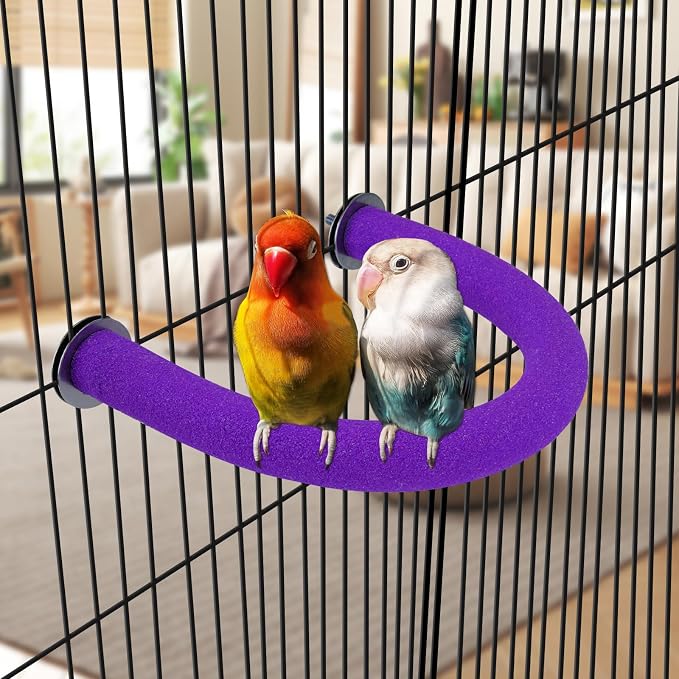 RYPET U-Shaped Parrot Perch, Quartz Bird Perch for Cage(Purple S) | Safe Chew & Rest Perch, Durable Non-Toxic Cage Accessory, for Parakeets Cockatiels Conures Macaws