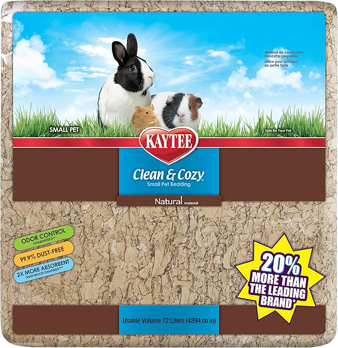 Kaytee Clean & Cozy Natural Paper Bedding, 72 Liter | Keeps habitats fresh. Small animal bedding for rabbits, guinea pigs, hamsters. Hamster bedding odor control, 99% dust-free