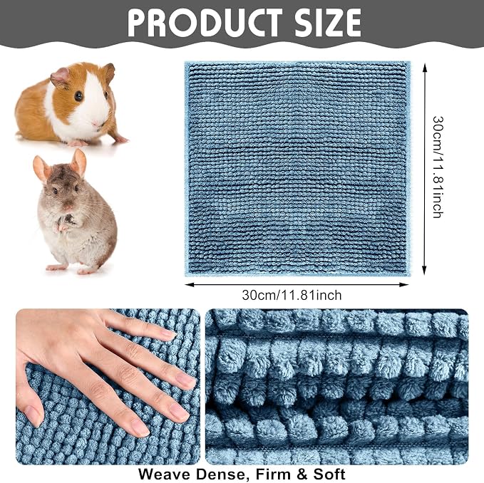 Amylove 4 Pcs Guinea Pig Cage Liner 12 x 12 Inch Washable Chenille Pee Pads Pet Dog Cat Bedding Training Mat Reusable for Small Animals Puppy Bunny Hamster Chinchilla