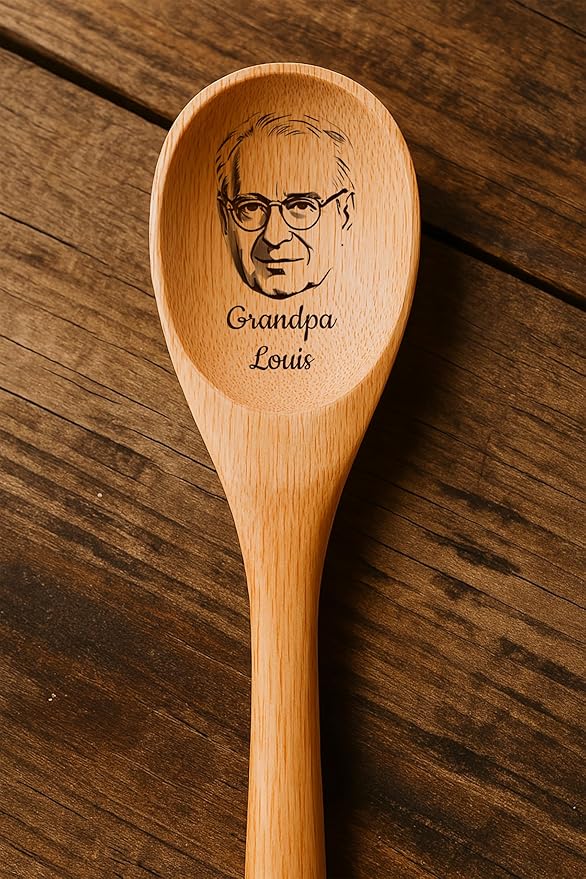 Custom Dad Gifts, Personalized Engraved Wooden Spoon, Gift Father's Day for Grandpa, Papa Photo Gift, Birthday Gifts For Dad, Him, Chef, Baking, Cooking, Housewarming, Kitchen Spoon