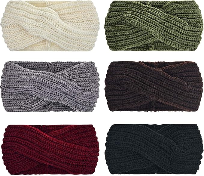 DRESHOW Winter Knit Chunky Headbands for Women Crochet Turban Knitted Ear Warmer Fashion Head Wrap 6 Pack