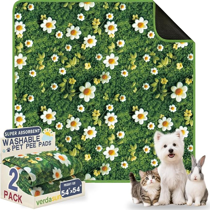 Washable Pee Pads for Dogs, Reusable Puppy Potty Training Pads, Ultra-Absorbent Thick Waterproof Leak-Proof Non-Slip Pads & Mat for Crate, Playpen, Floor, Whelping & Housebreaking , 2 Pack 54"x54"