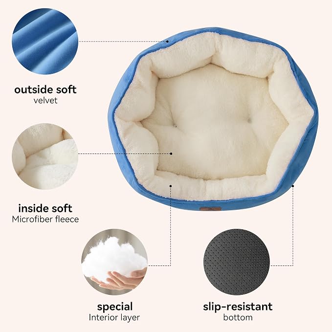 Asvin Medium Dog Bed for Medium Dogs, Cat Beds for Indoor Cats, Pet Bed for Puppy and Kitty, Extra Soft & Machine Washable with Anti-Slip & Water-Resistant Oxford Bottom, Light Blue, 25 inches
