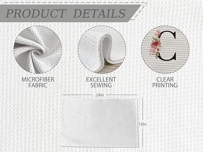 Kitchen Towels, Personalized Gifts Mode Monogram Letter C Kitchen Towels Dish Towels for Dinning Bathroom, Christmas Birthday Gifts for Women, Kitchen Towels and Dishcloths Sets 16×24 Inches