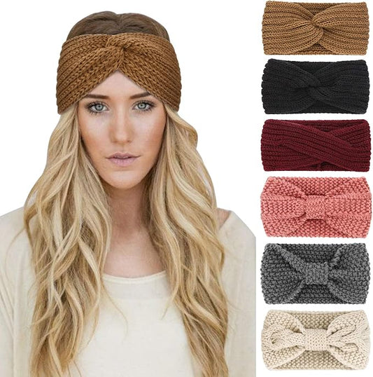 DRESHOW Winter Knit Chunky Headbands for Women Crochet Turban Knitted Ear Warmer Fashion Head Wrap 6 Pack