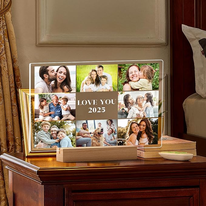 Custom Picture Frames with Photo, Personalized Photo Frame with Night Light, Customized Picture Frame, Personalized Christmas Birthday Gifts for Women Men Mom Dad Grandma Grandpa Kids Family Friend