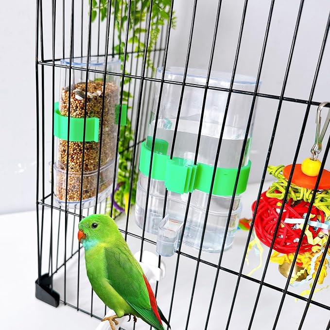 Automatic Bird Water Dispenser Parrot Water Feeder Bird Seed Food Container Parakeet Waterer Cockatiel Cage Accessories Automatic Feeding for Finch Lovebird Canary Small Birds(2Pcs) (Pack of 2)