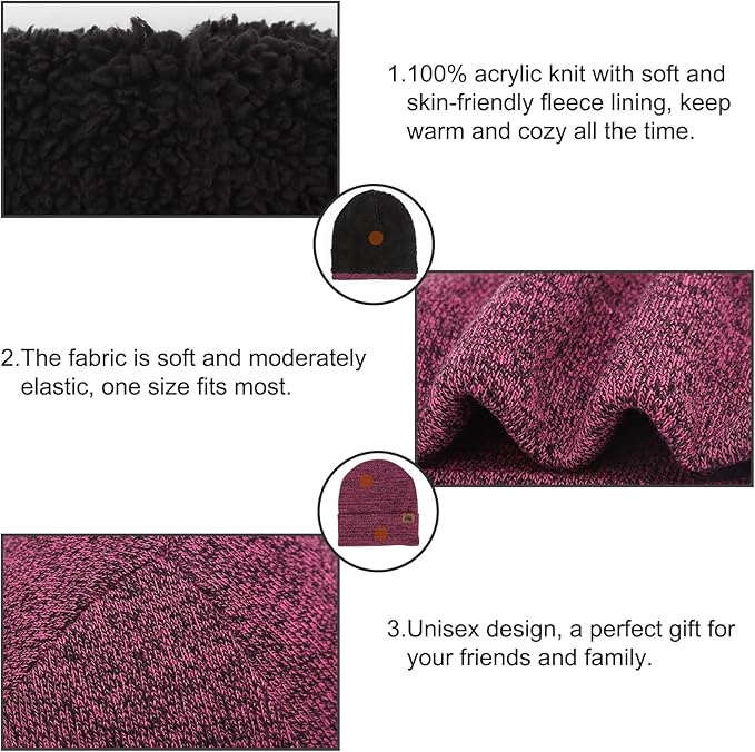 mysuntown Winter Beanie Hat Scarf and Touch Screen Gloves 3-Piece Set, 2025 Cold Weather Knit Fleece Lined Warm Unisex Sets