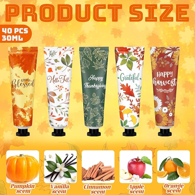 40 Pcs Thanksgiving Fall Hand Lotion Gifts Bulk for Women Maple Leaves Hand Cream 30ml Natural Botanical Fragrance Mini Lotion for Chapped Hands Travel Thanksgiving Autumn Party Supplies