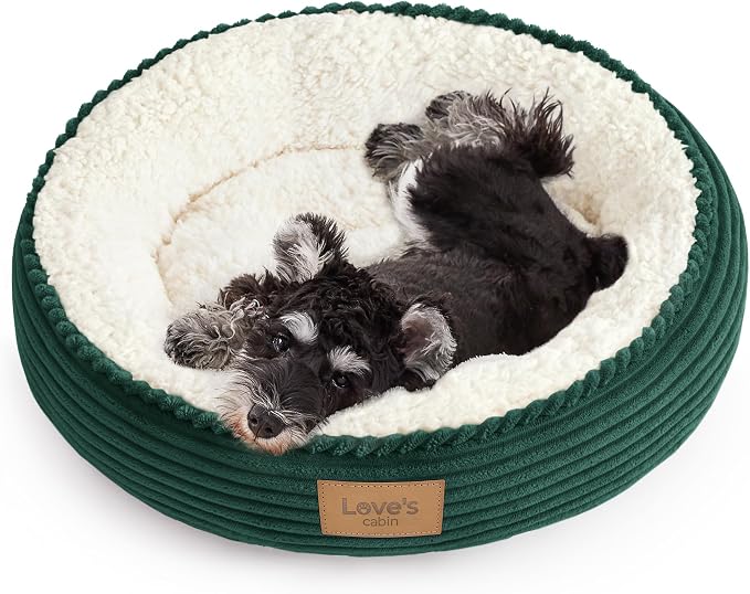 Love's cabin Round Donut Cat and Dog Cushion Bed, 24in Pet Bed for Small or Medium Dogs, Anti-Slip & Water-Resistant Bottom, Soft Durable Fabric Pet Beds, Washable Calming Cat Bed Dark Green