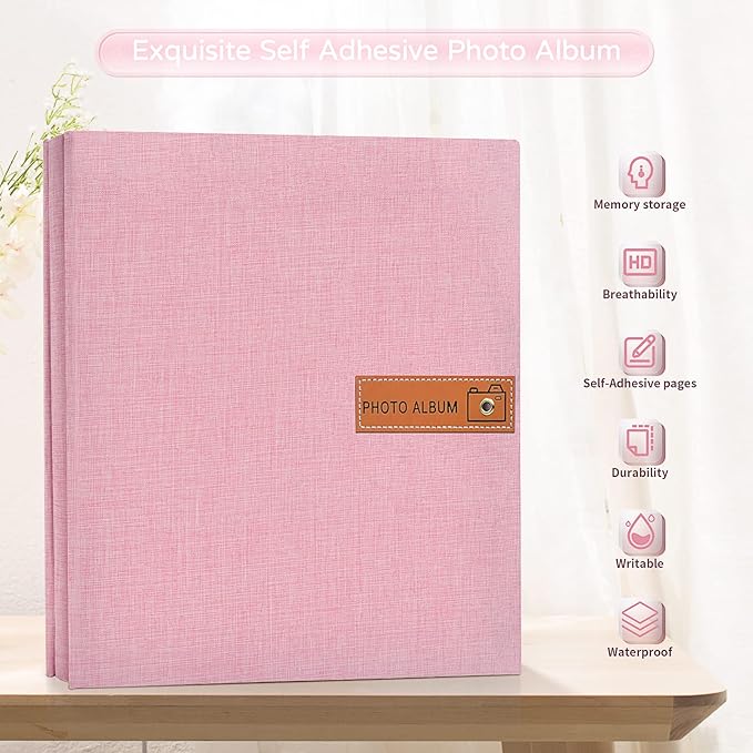 Popotop Large Photo Album Self Adhesive 4x6 5x7 8x10 Scrapbook Album DIY Picture Book,Gifts for Mom,Family Baby and Wedding,with Metal Pen and Plastic Board
