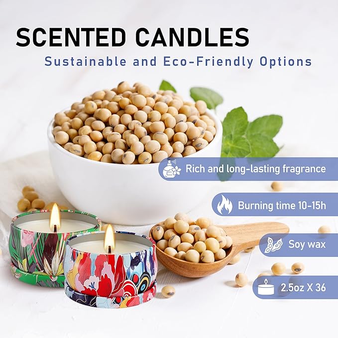 36 Pack Scented Candles Set for Home, Relaxing Stress Relief, Aromatherapy - Natural Soy Wax and Fragrance - Gifts for Women, Mom, Best Friend, Wife, Birthday