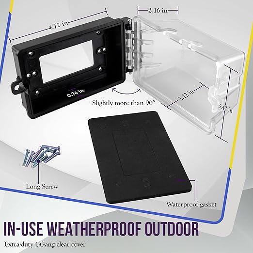 ENERLITES Extra-Duty Weatherproof Enclosure, Outdoor Outlet Cover, Outdoor Decorator/GFCI Receptacles, Dual Installation, Horizontal or Vertical Use, 1-Gang 6.1” x 3.4” x 2.8”, Clear Cover, IUC1HV-D