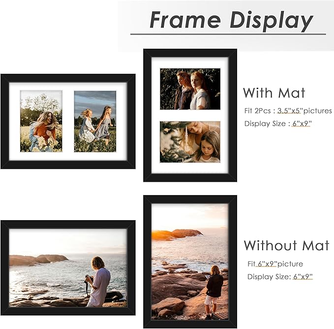 6x9 Picture Frame Double 3.5x5 Collage Picture Frame Displays Two 3.5x5 inch Photos Collage Wall Decor Wall Hanging or Tabletop Black