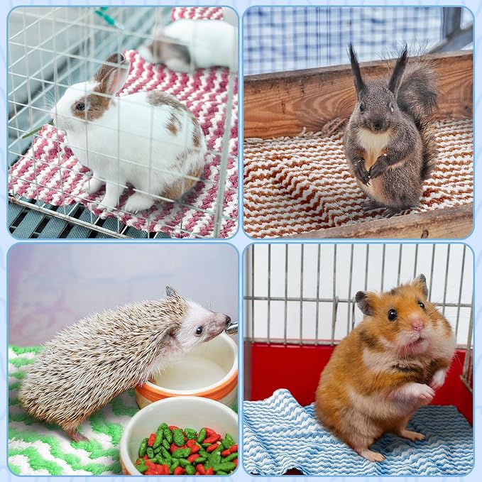 Hahafelt 5 Pcs Waterproof Guinea Pig Fleece Bedding Blankets Absorbent Guinea Pig Cage Liner Washable Small Animal Pee Pad Reusable Pet Blanket Wash Cloth Bedding Mat Pad (Multi Colors,18 x 24 Inch)