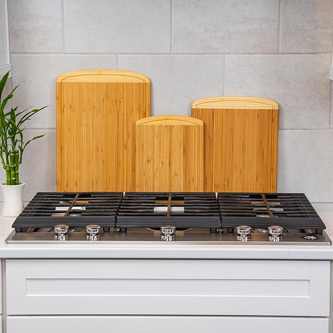 Organic Extra Large Bamboo Cutting Board Set of 3 with Lifetime Replacements – Premium Wooden Kitchen Boards for Chopping, Carving & Serving, Non-Toxic & Durable – by Greener Chef