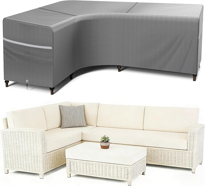 Rosefray Outdoor L-Shaped Sectional Cover-600D Patio Sectional Sofa Cover, Waterproof Furniture Covers for Deck, Lawn,Backyard 85”x105”Left Facing Gray