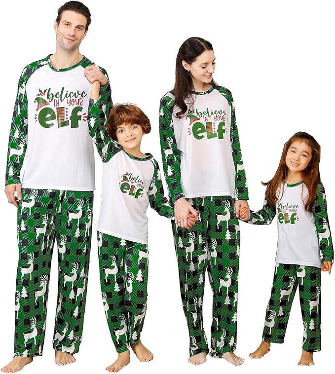 Family Christmas PJs Matching Sets, Cute Holiday Pajamas Printed Top and Pants, Xmas Jammies for Couples/Men/Women