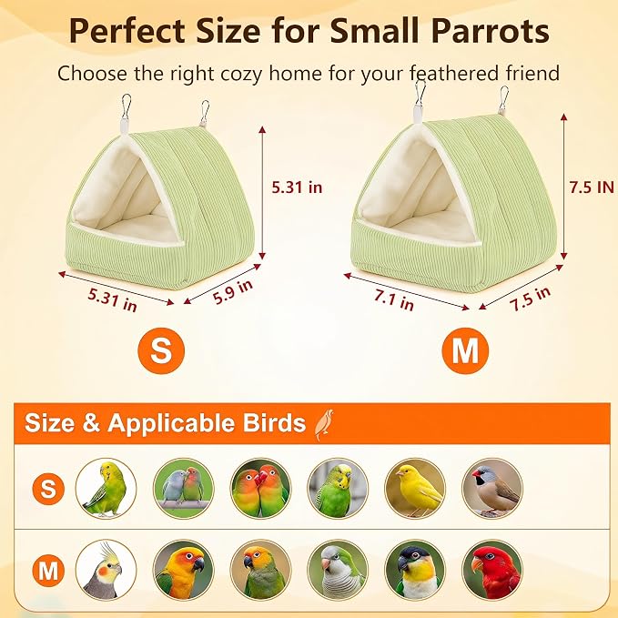 Small Winter Warm Plush Bird Nest Bed for Cage (Medium Green) | Soft Hanging Bird Hammock Hideaway Hut for Budgies,Cockatiels,Parakeets,Small Medium Birds and Guinea Pig,Washable Bird Bed
