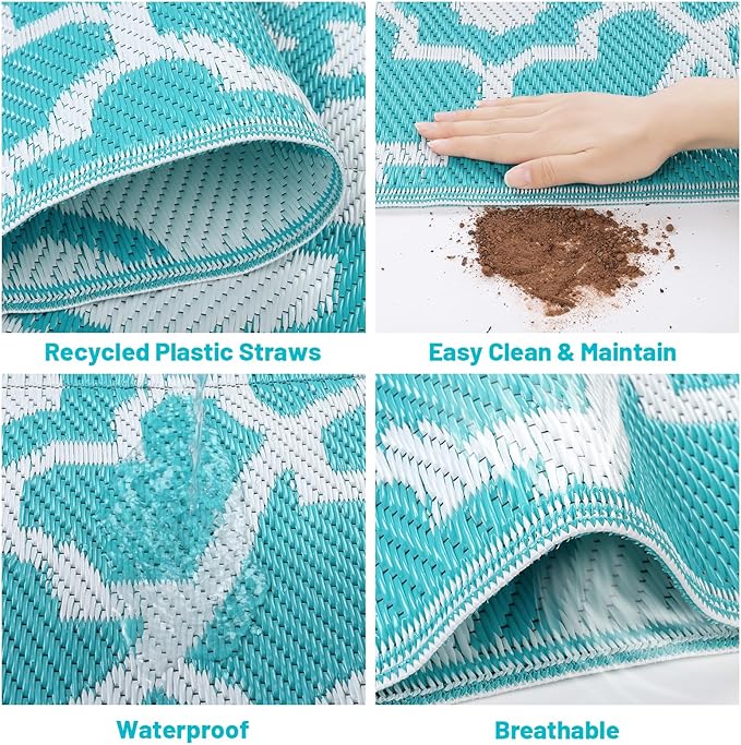 HEBE Outdoor Rug Waterproof 5x8, Plastic Straw Rug Camping Rug, Reversible Outdoor Patio Rugs RV Mat Clearance, Indoor Outside Floor Carpet for Porch,Deck,Camper,Balcony,Backyard