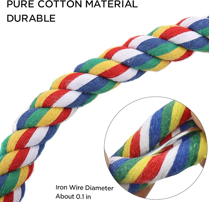 Mygeromon Bird Rope Perches Cage Climbing Accessories (31.5inch Metal nut) | for Parakeet, Parrot, Cockatiels, Budgie, Colorful