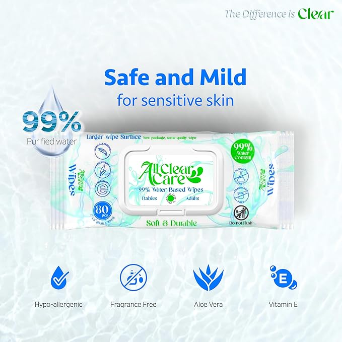 Baby Wipes Bulk, Unscented Wet Wipes for Sensitive Skin, Large Soft Durable & 99% Water, Gentle Hypoallergenic for Babies & Adults, Vitamin E and Aloe, Flip Top Lid, 3 Pack (240 Wipes)