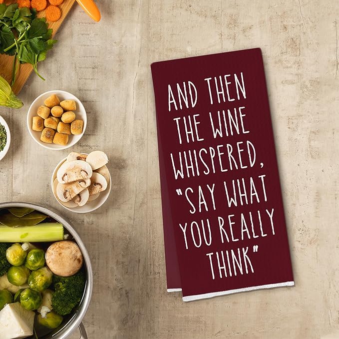 Funny Wine Kitchen Towels,Funny Decorative Waffle Weave Hand Towels,Wine Lovers Gifts for Women,16 X 24