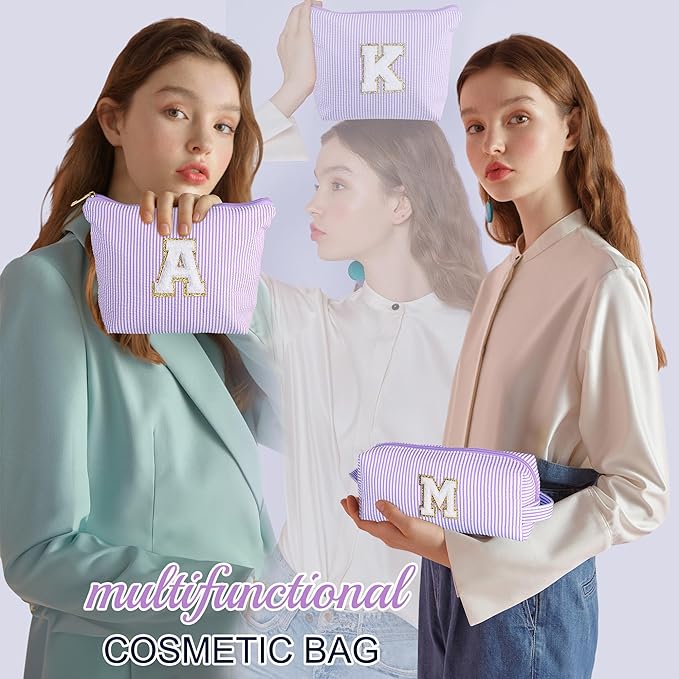 YOOLIFE Birthday Gifts for Kids - Personalized Monogram Makeup Bag Cosmetic Bag Travel Toiletry Bag | Makeup Bag for Girls Teen Girl Friend Sister Wife Girlfriend Daughter Gifts Purple A