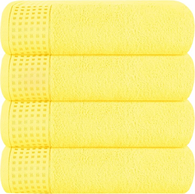 GLAMBURG Ultra Soft 4 Pack Oversized Bath Towel Set 27x54 inches, 100% Cotton Bath Towels, Highly Absorbant Compact Quickdry & Lightweight Towel, Ideal for Gym Travel Camp Pool - Lime Yellow