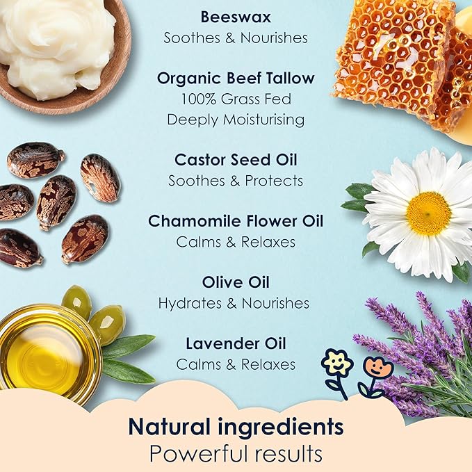 NaturallyMum Baby & Kids Tallow Balm | All-Natural Organic Grass Fed Beef Tallow | Moisturizing Cream | For Dry & Sensitive Skin | All in One Skincare Solution | 4.2 fl oz