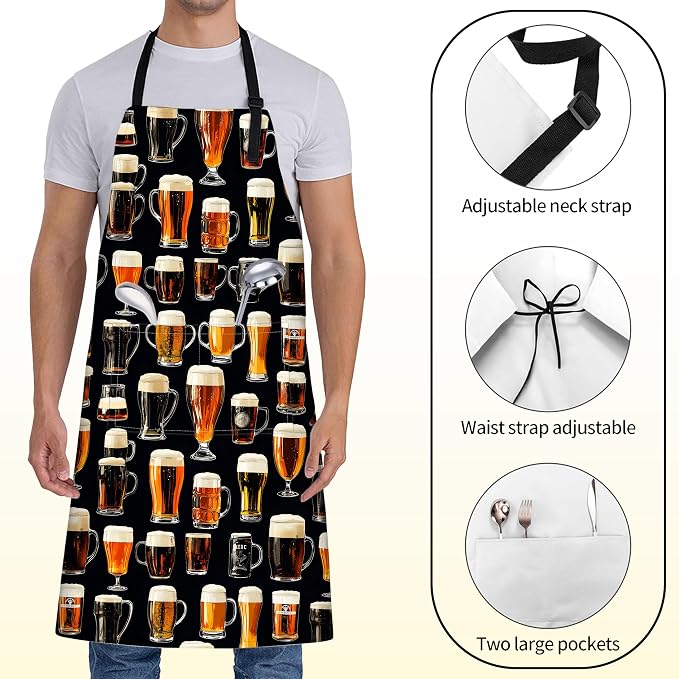 Beer Mug Apron for Women Men,28x33in,Fun Oktoberfest Kitchen Aprons with 2 Pockets,Oxford Fabric,Stylish Adjustable Apron for Cooking Baking BBQ Chef,Gifts for Mom Wife