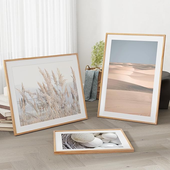 Oak Wood Frame - 26x32 Picture Frame with Tempered Glass & Mat for 22x28 (Natural Oak Color, 1 Pack)