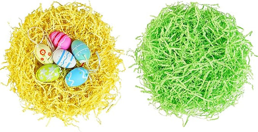 Bobobag - 1LB Easter Crinkle Cut Paper Shred Filler Recyclable Gift Wrap confetti Raffia Grass Shred Paper for Easter Baskets Filler Creative Eggs Decor (Yellow & Green)