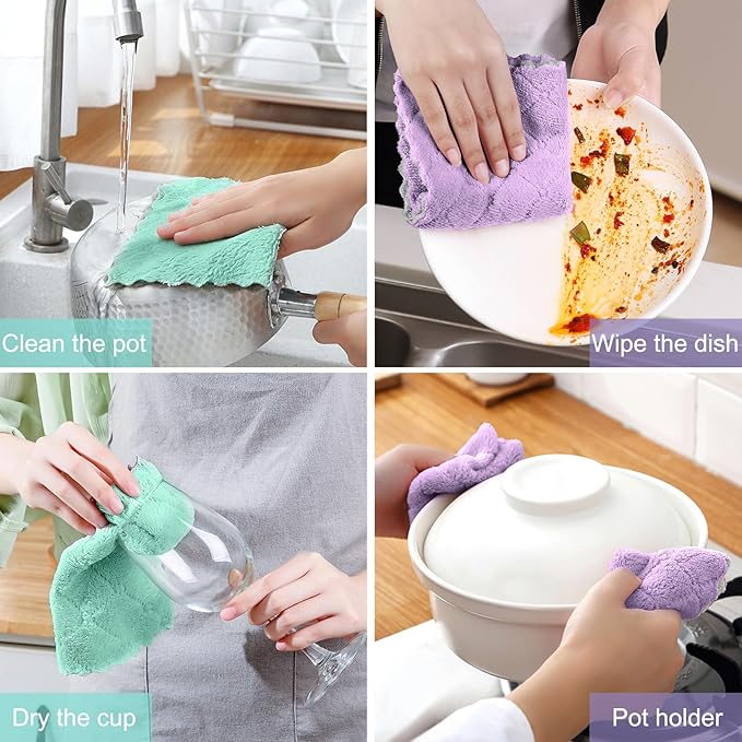 12 Pack Kitchen Cloth Dish Towels, 12x12 inch Soft Premium Dishcloths, Absorbent Microfiber Cleaning Cloth for Cleaning Dishes, Kitchen, Bathroom, Car