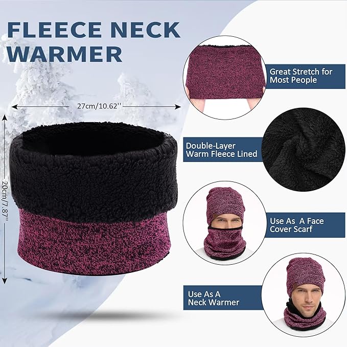 Winter Beanie Hat Scarf Touchscreen Gloves Set for Men and Women, Beanie Gloves Neck Warmer Set with Warm Knit Fleece Lined