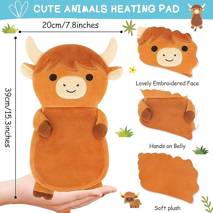 Microwave Heating Pad for Cramps & Period Pain Relief, Highland Cow Microwavable Heating Pad for Women and Kids, Cow Plush Heat Pack for Neck Shoulder Knee, Warmer Pad for Birthday Mother's Day