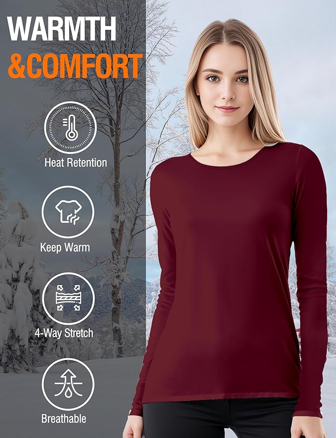 Women's Long Sleeve Thermal Underwear Lightweight Compression Baselayer Shirt Women Clothing Premium Comfort Winter Tops