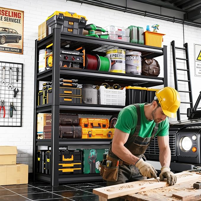 2500LBS Garage Shelving, Heavy Duty Garage Shelves, Adjustable Metal Shelving Unit, Easy Assembly Garage Storage Shelves, Utility Storage Rack Shelf for Garage, Basement, 72" H x 35" W x 16" D