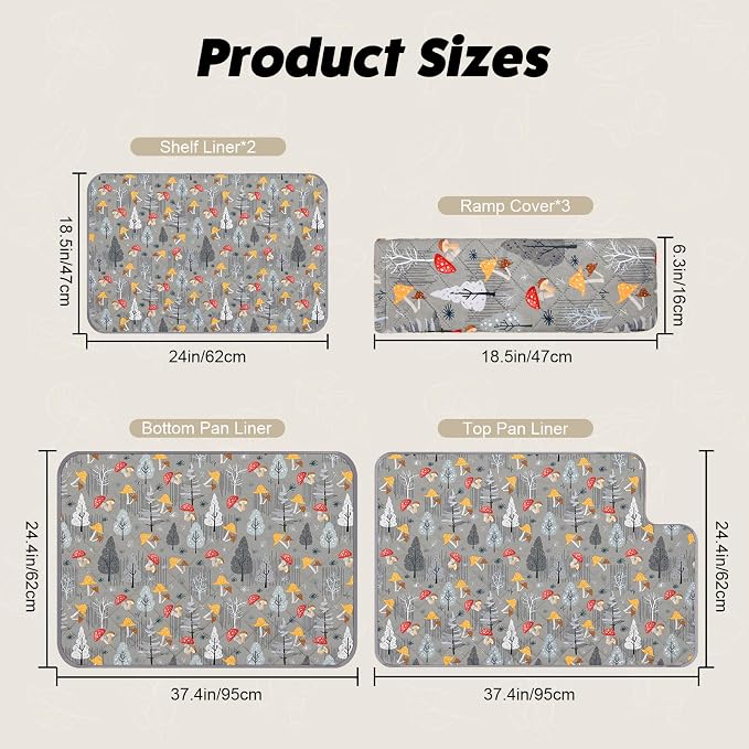 Bienbee Ferret Cage Liner Set, Leakproof Ferrets Cage Accessories for Small Animals Rats Chinchillas Hedgehogs Ferrets(Gray Mushroom, Double Unit Combo)