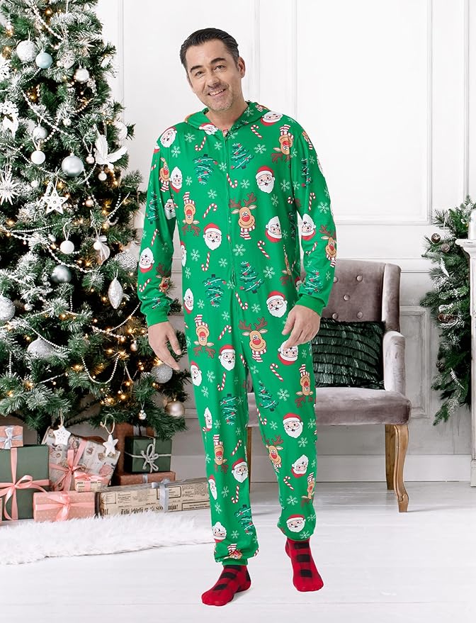 PATPAT Matching Family Christmas Onesie Pajamas – Holiday Hooded Jumpsuit Sleepwear PJs Couples Xmas Loungewear with Socks