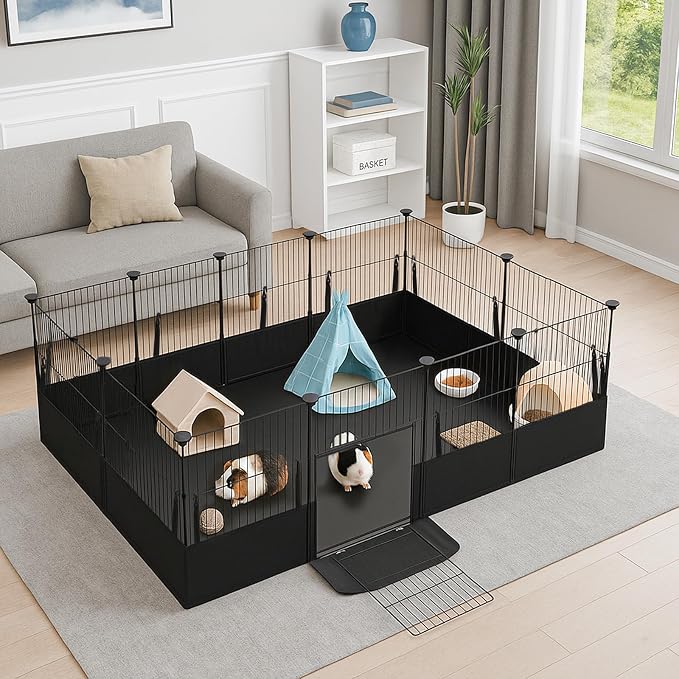 Guinea Pig Cage Liner, with Open Door Design, 48" L x 24" W | One-Hand Hook, Waterproof Washable Tarpaulin Bottom, for C&C Grid, Rabbit Hedgehog Habitat Liner