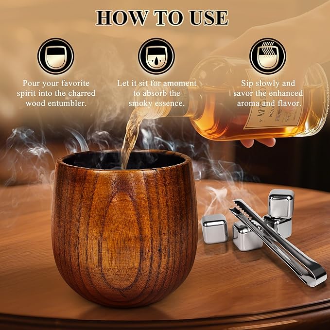 Charred Wooden Bourbon Drinking Glass, Whiskey Grail, Bourbon Gifts for Men, Finished Wooden Old Fashioned Glass, Great Whiskey Gifts for Men, Dad