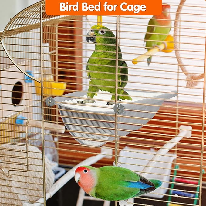 BWOGUE Bird Nest Bed Hanging Hammock, Parakeet Bed for Cage, Cockatiel Bed | Warm Fleece Snuggle Hut, Double-Layer Comfort, Wooden Perch Setup, Washable Hammock