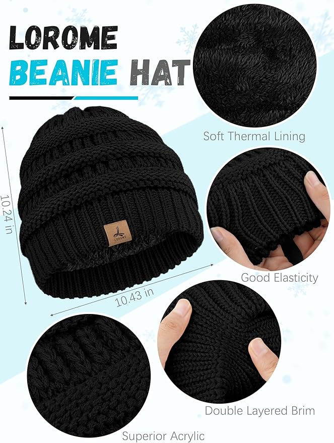 Winter Beanie Hat Scarf Gloves, Warm Fleece Knit Hats Touch Screen Gloves Neck Scarf Set Winter Gifts for Unisex Adult