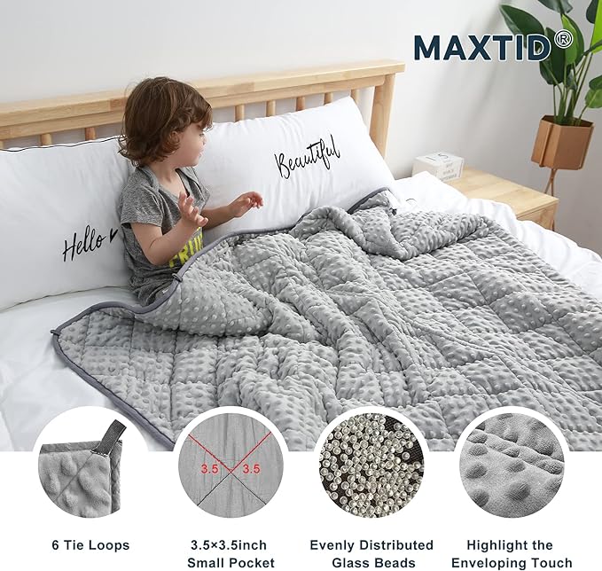 MAXTID Weighted Blanket for Kids Reversible Heavy Blankets Washable Weighted Blanket Design for Boy (Grey 4lbs 36x48 inches)