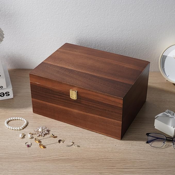 Large Wooden Keepsake Box - Wood Storage Box Decorative Boxes with Lid for Storing Keepsake Memory Gift, 11 IN Decorative Boxes for Home Decor-WB004- Large