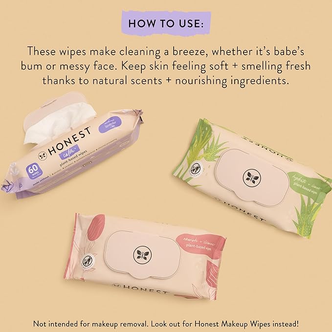 The Honest Company Calm and Cleanse Naturally Scented Wipes Cleansing Multi-Tasking 99% Water Plant Based Hypoallergenic Lavender 240 Count