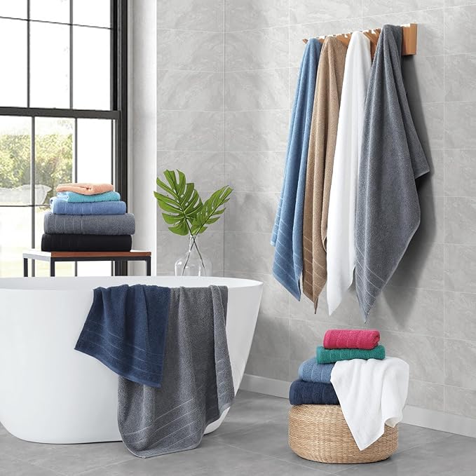 Casa Platino 100% Mercerized Cotton Luxury Bathroom Towels Set - 18 Piece - Ring Spun Technology - 6 Bath, 6 Washcloths, 6 Hand Towels - Remains Soft & Absorbent Even After Multiple Washes - Black